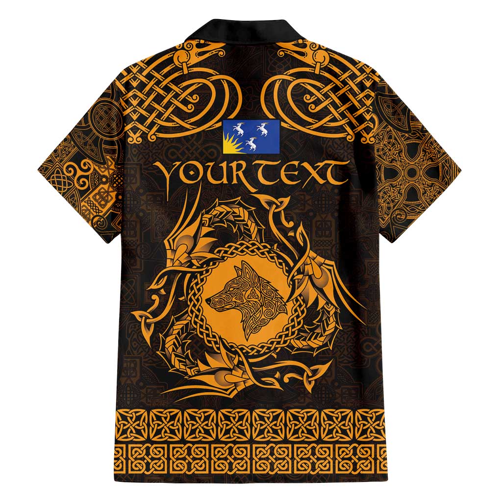 Personalized Merionethshire Meirionnydd Family Matching Off Shoulder Short Dress and Hawaiian Shirt Gold Wolf Celtic-inspired - Wonder Print Shop