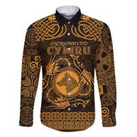 Personalized Merionethshire Meirionnydd Family Matching Off Shoulder Short Dress and Hawaiian Shirt Gold Wolf Celtic-inspired - Wonder Print Shop