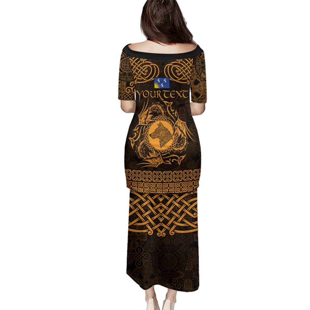 Personalized Merionethshire Meirionnydd Family Matching Puletasi and Hawaiian Shirt Gold Wolf Celtic-inspired - Wonder Print Shop