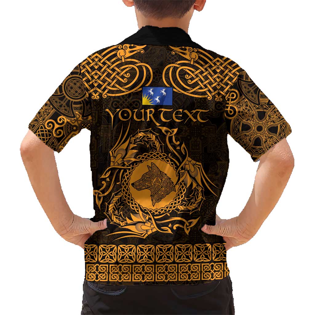 Personalized Merionethshire Meirionnydd Family Matching Short Sleeve Bodycon Dress and Hawaiian Shirt Gold Wolf Celtic-inspired - Wonder Print Shop