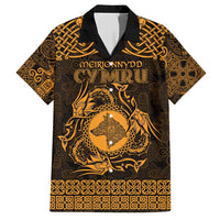 Personalized Merionethshire Meirionnydd Family Matching Short Sleeve Bodycon Dress and Hawaiian Shirt Gold Wolf Celtic-inspired - Wonder Print Shop