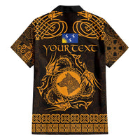 Personalized Merionethshire Meirionnydd Family Matching Short Sleeve Bodycon Dress and Hawaiian Shirt Gold Wolf Celtic-inspired - Wonder Print Shop