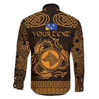 Personalized Merionethshire Meirionnydd Family Matching Short Sleeve Bodycon Dress and Hawaiian Shirt Gold Wolf Celtic-inspired - Wonder Print Shop
