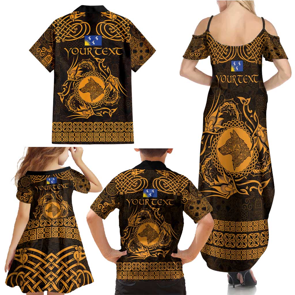 Personalized Merionethshire Meirionnydd Family Matching Summer Maxi Dress and Hawaiian Shirt Gold Wolf Celtic-inspired - Wonder Print Shop