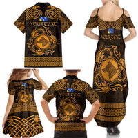 Personalized Merionethshire Meirionnydd Family Matching Summer Maxi Dress and Hawaiian Shirt Gold Wolf Celtic-inspired - Wonder Print Shop