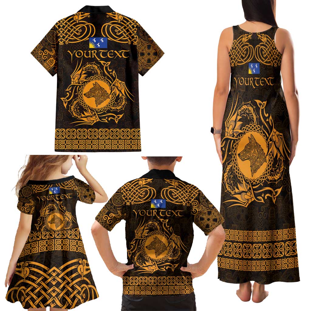Personalized Merionethshire Meirionnydd Family Matching Tank Maxi Dress and Hawaiian Shirt Gold Wolf Celtic-inspired - Wonder Print Shop