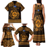 Personalized Merionethshire Meirionnydd Family Matching Tank Maxi Dress and Hawaiian Shirt Gold Wolf Celtic-inspired - Wonder Print Shop