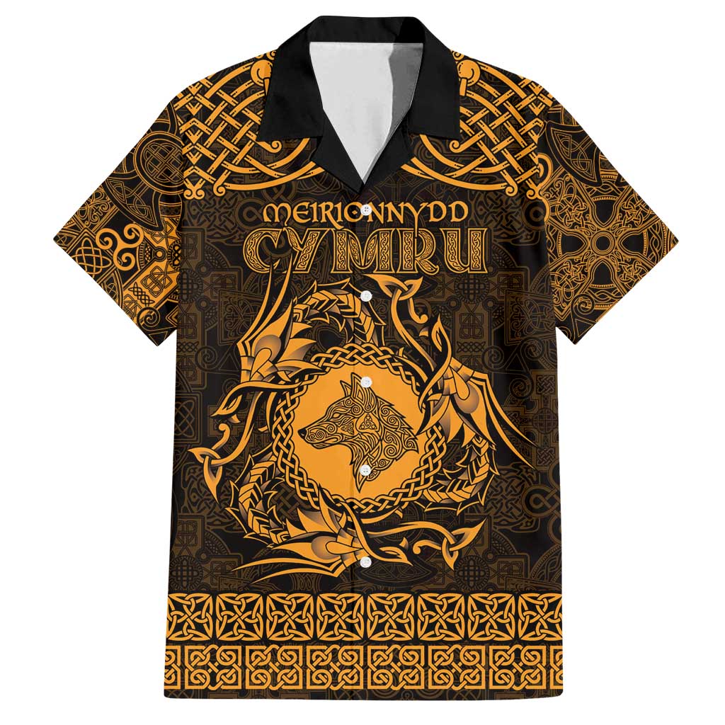 Personalized Merionethshire Meirionnydd Family Matching Tank Maxi Dress and Hawaiian Shirt Gold Wolf Celtic-inspired - Wonder Print Shop