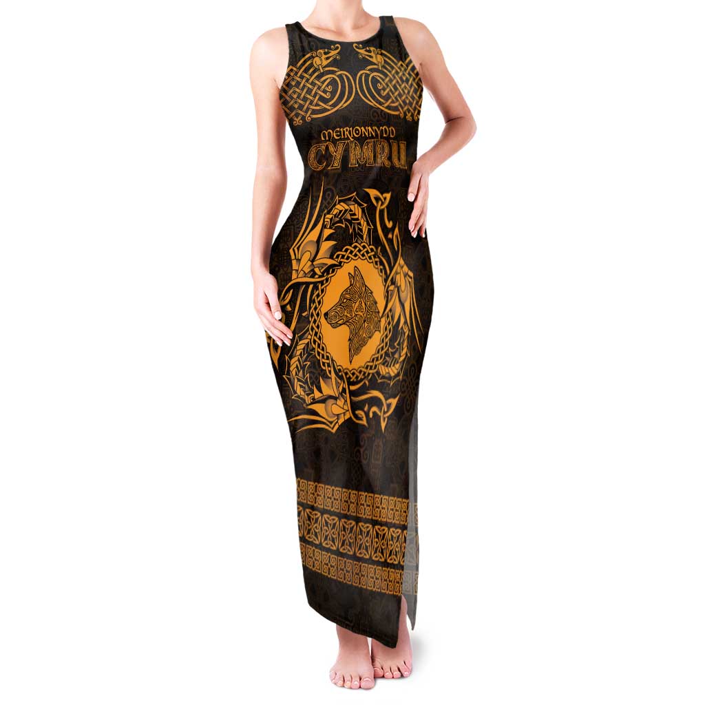 Personalized Merionethshire Meirionnydd Family Matching Tank Maxi Dress and Hawaiian Shirt Gold Wolf Celtic-inspired - Wonder Print Shop