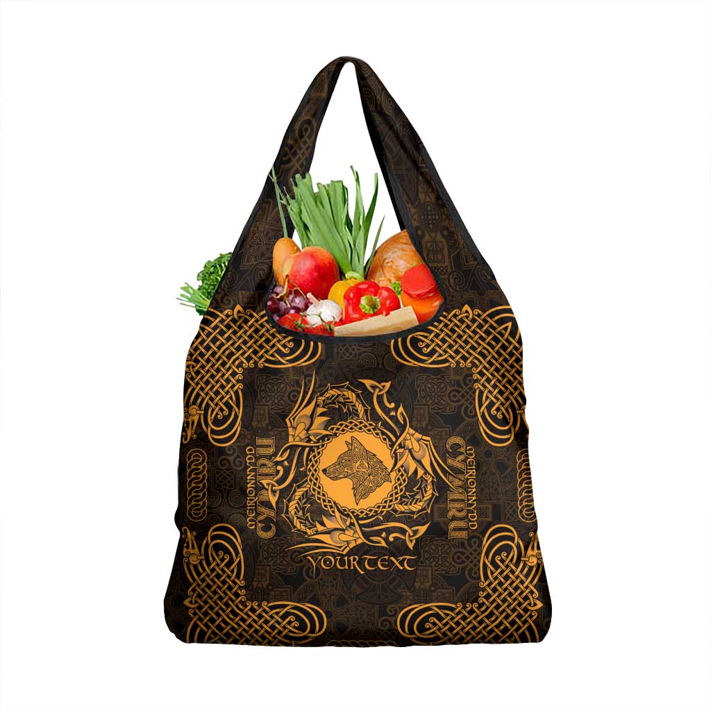 Personalized Merionethshire Meirionnydd Grocery Bag Gold Wolf Celtic-inspired - Wonder Print Shop