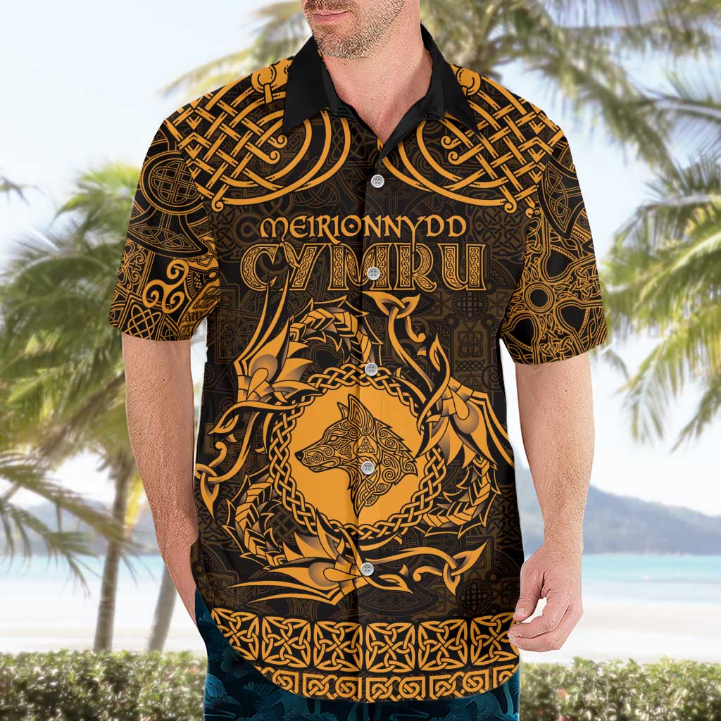 Personalized Merionethshire Meirionnydd Hawaiian Shirt Gold Wolf Celtic-inspired - Wonder Print Shop