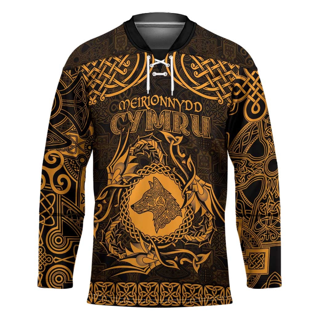 Personalized Merionethshire Meirionnydd Hockey Jersey Gold Wolf Celtic-inspired - Wonder Print Shop