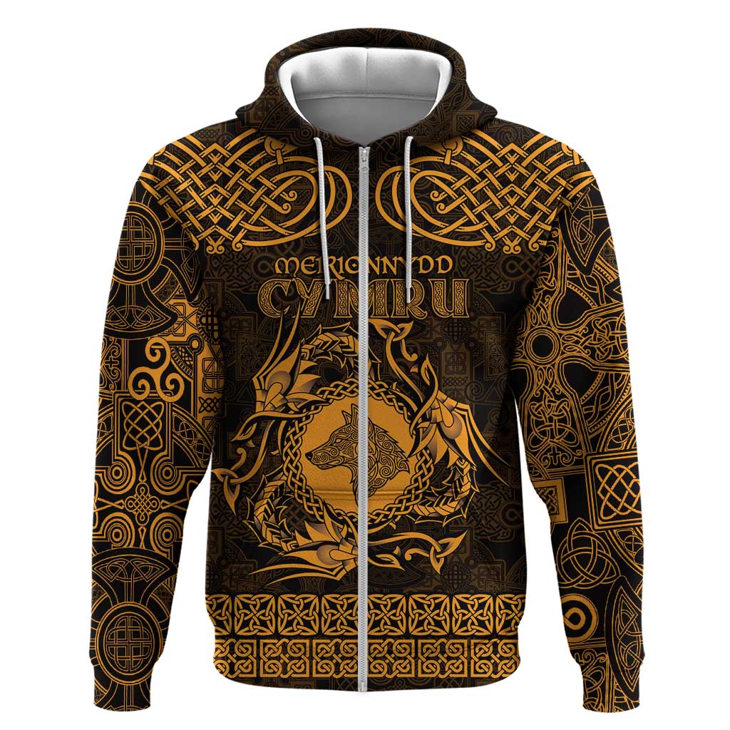 Personalized Merionethshire Meirionnydd Hoodie Gold Wolf Celtic-inspired - Wonder Print Shop