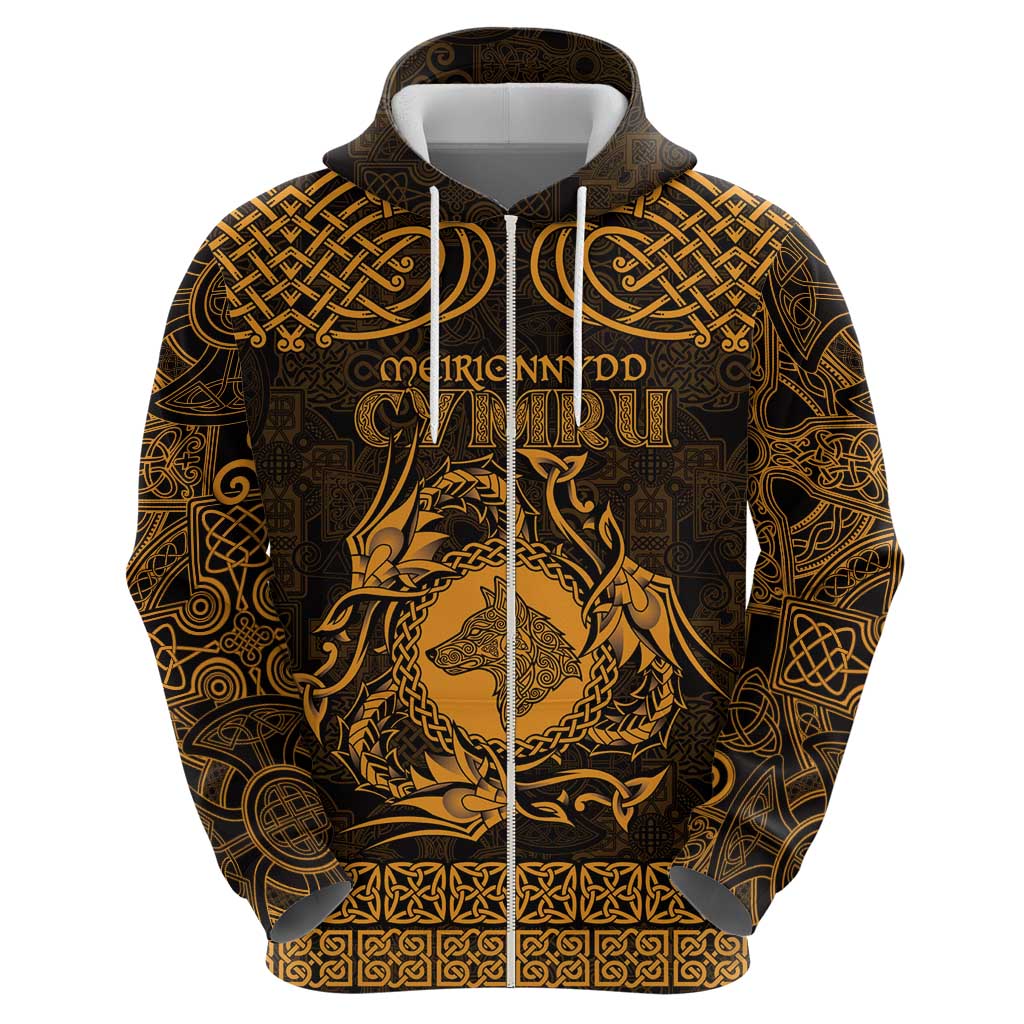 Personalized Merionethshire Meirionnydd Hoodie Gold Wolf Celtic-inspired - Wonder Print Shop
