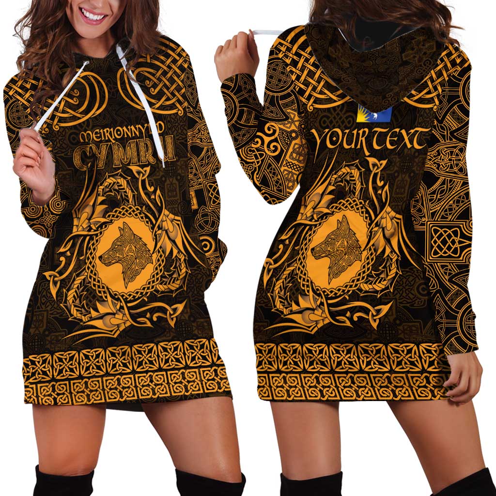 Personalized Merionethshire Meirionnydd Hoodie Dress Gold Wolf Celtic-inspired - Wonder Print Shop