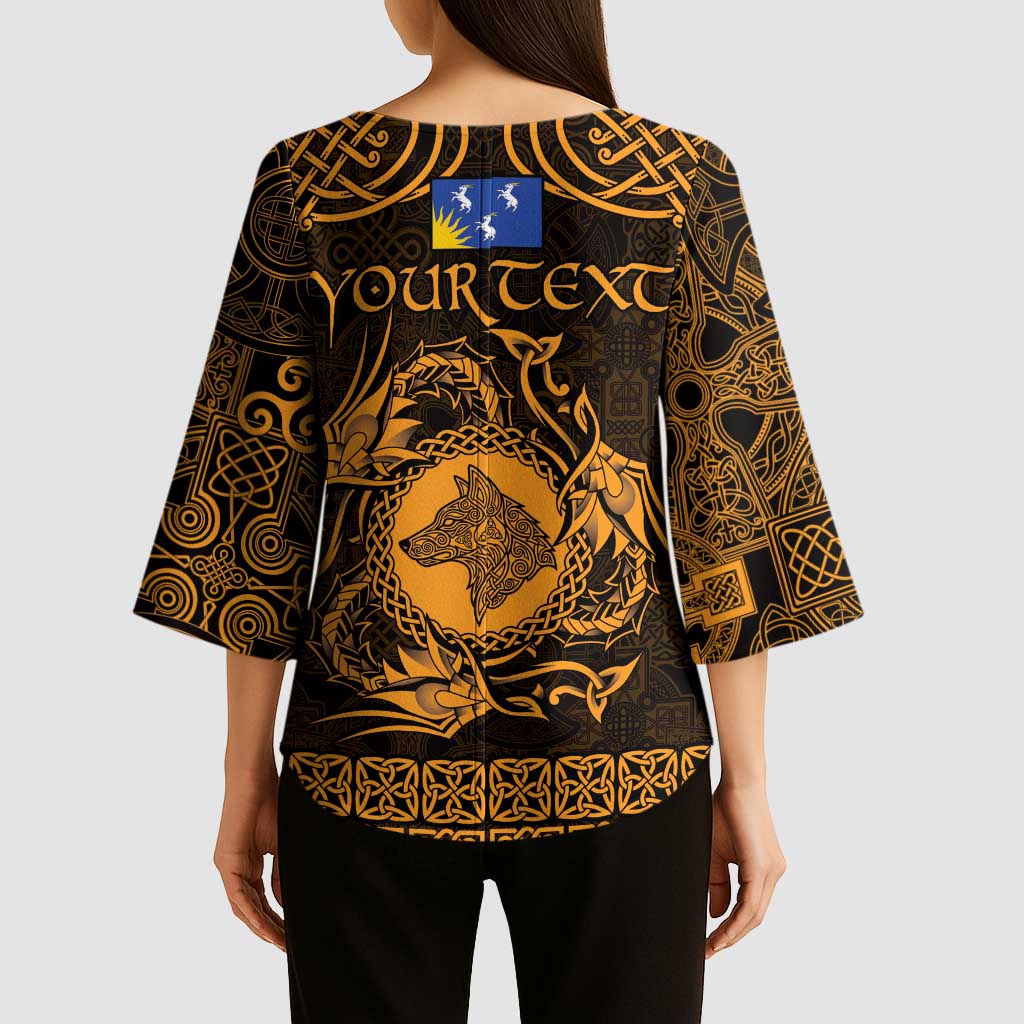 Personalized Merionethshire Meirionnydd Kimono Sleeve Blouse Gold Wolf Celtic-inspired - Wonder Print Shop