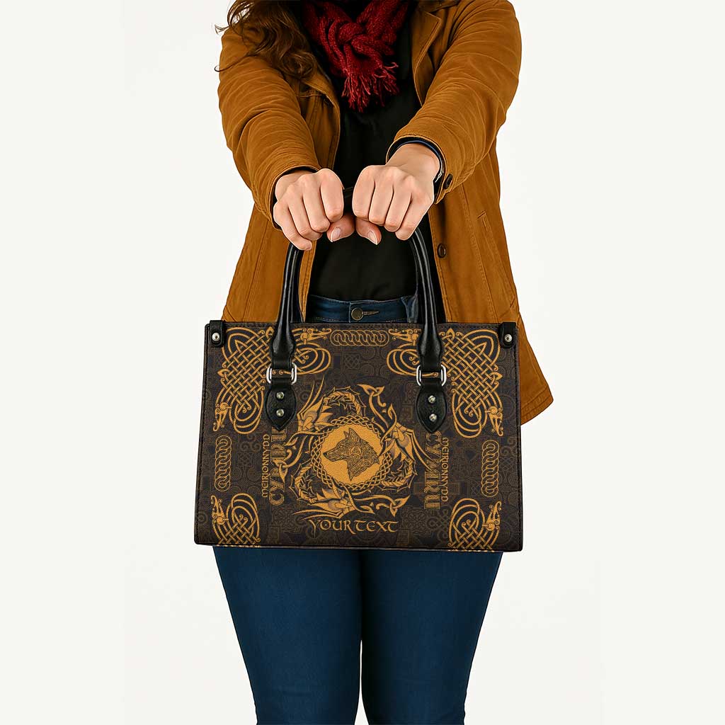 Personalized Merionethshire Meirionnydd Leather Bag Gold Wolf Celtic-inspired - Wonder Print Shop