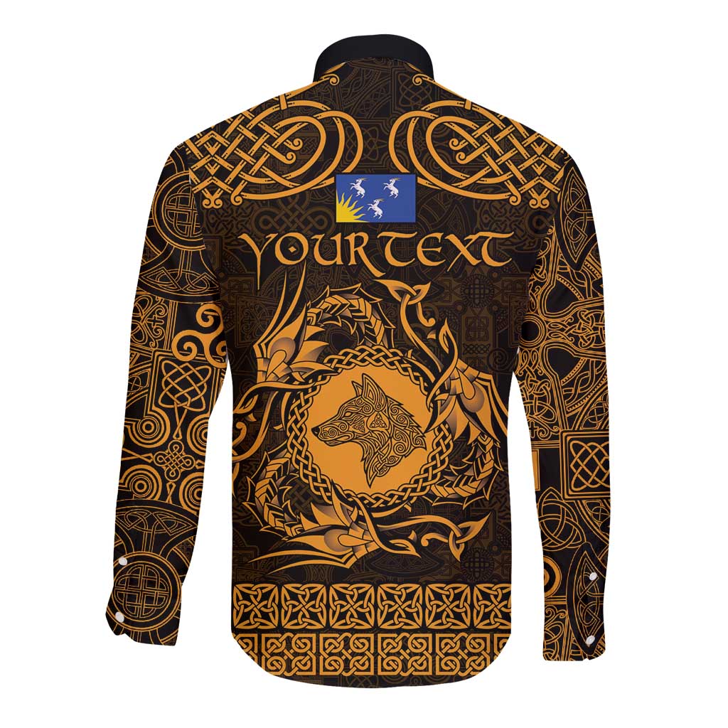 Personalized Merionethshire Meirionnydd Long Sleeve Button Shirt Gold Wolf Celtic-inspired - Wonder Print Shop