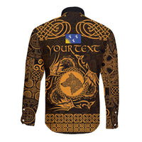 Personalized Merionethshire Meirionnydd Long Sleeve Button Shirt Gold Wolf Celtic-inspired - Wonder Print Shop
