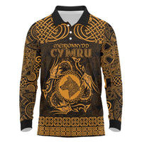 Personalized Merionethshire Meirionnydd Long Sleeve Polo Shirt Gold Wolf Celtic-inspired - Wonder Print Shop