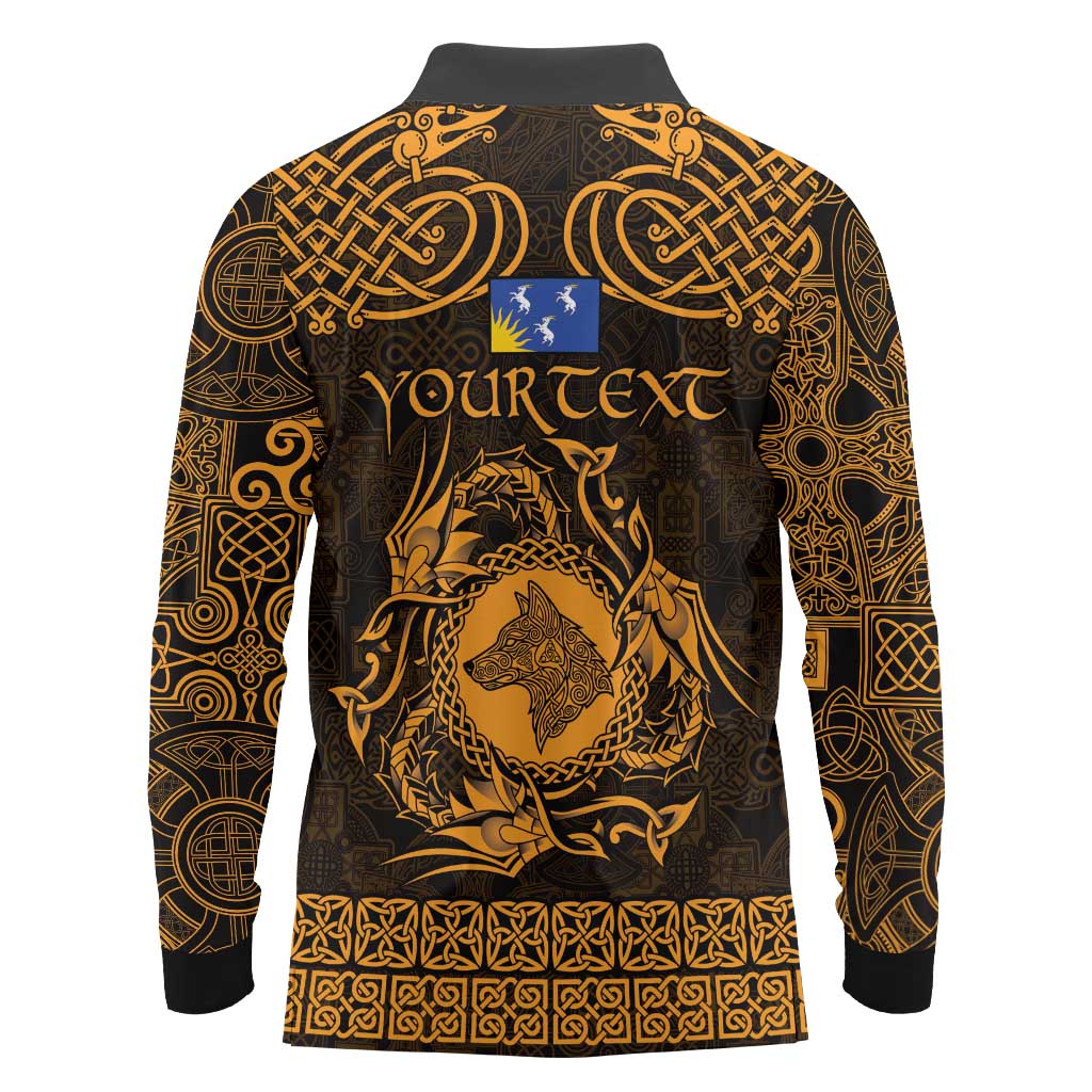 Personalized Merionethshire Meirionnydd Long Sleeve Polo Shirt Gold Wolf Celtic-inspired - Wonder Print Shop