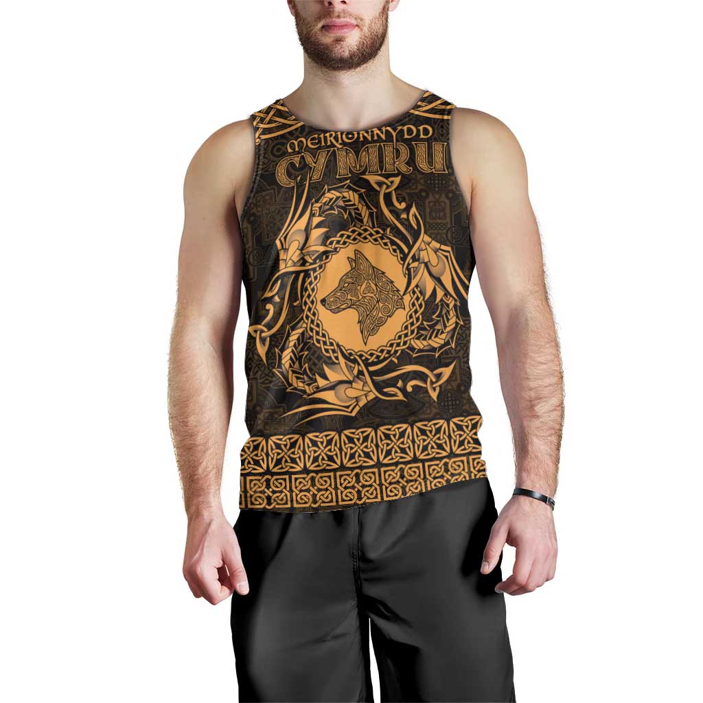 Personalized Merionethshire Meirionnydd Men Tank Top Gold Wolf Celtic-inspired - Wonder Print Shop