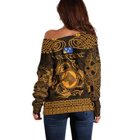 Personalized Merionethshire Meirionnydd Off Shoulder Sweater Gold Wolf Celtic-inspired - Wonder Print Shop