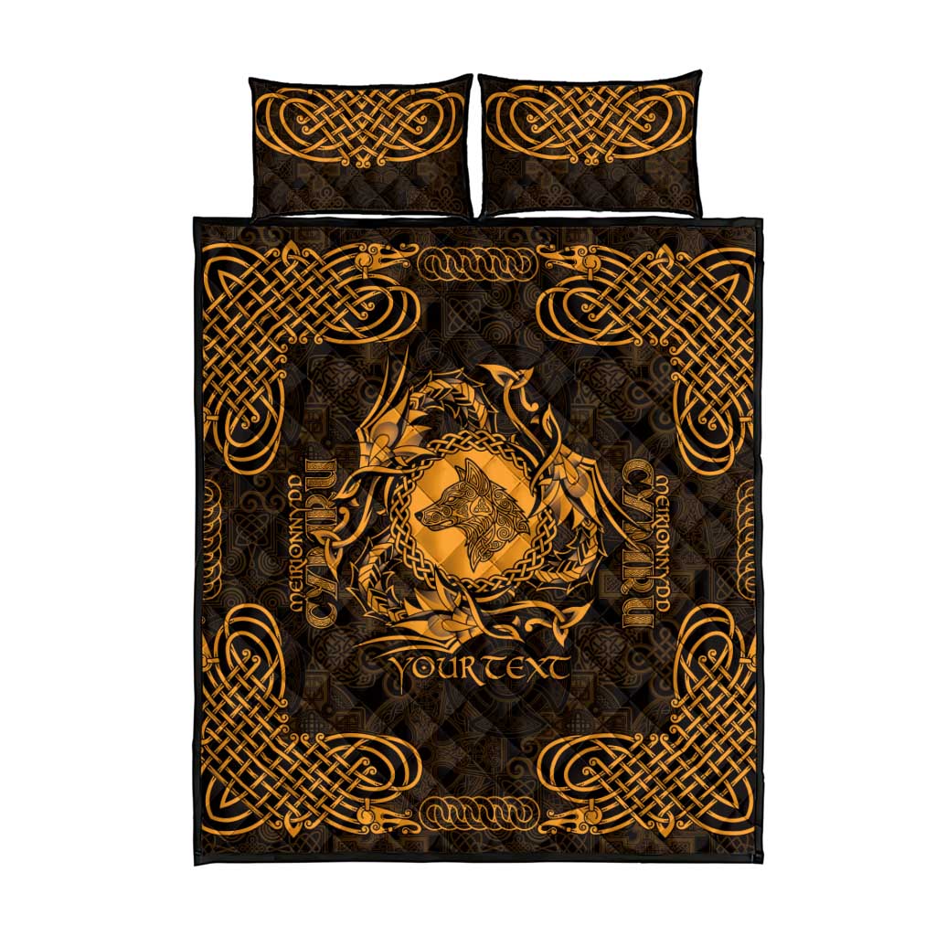 Personalized Merionethshire Meirionnydd Quilt Bed Set Gold Wolf Celtic-inspired - Wonder Print Shop
