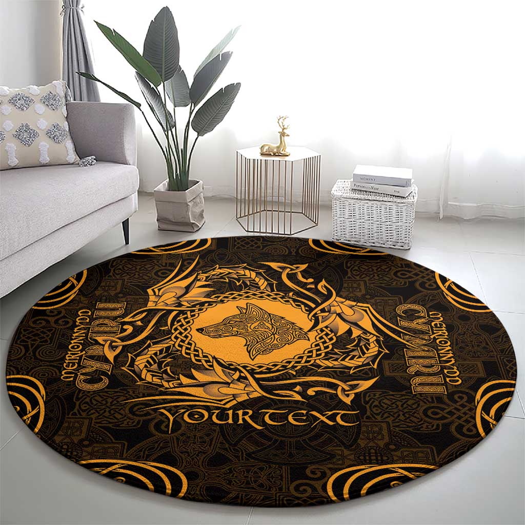 Personalized Merionethshire Meirionnydd Round Carpet Gold Wolf Celtic-inspired - Wonder Print Shop