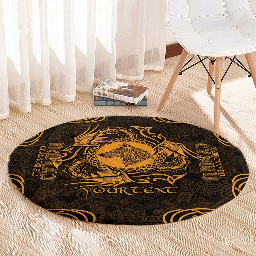 Personalized Merionethshire Meirionnydd Round Carpet Gold Wolf Celtic-inspired - Wonder Print Shop