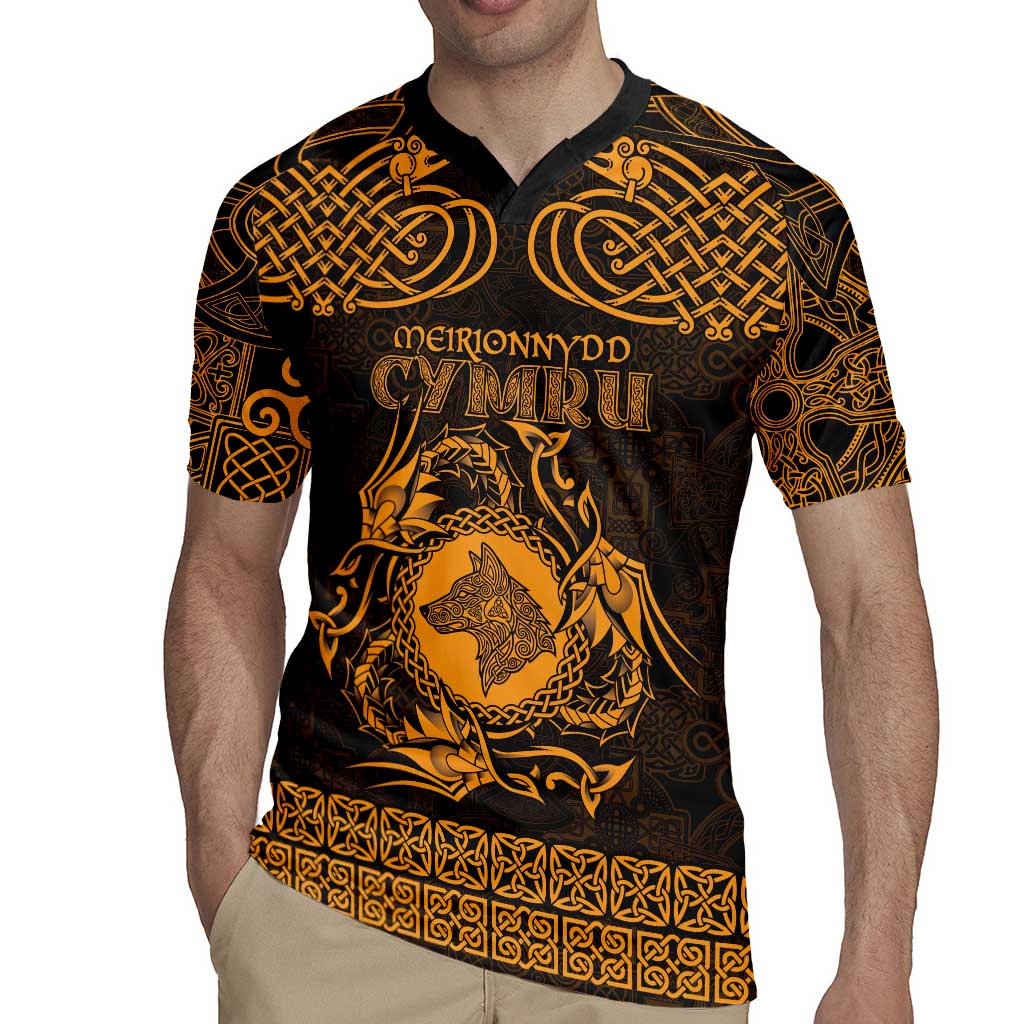 Personalized Merionethshire Meirionnydd Rugby Jersey Gold Wolf Celtic-inspired - Wonder Print Shop