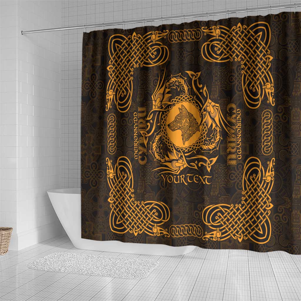 Personalized Merionethshire Meirionnydd Shower Curtain Gold Wolf Celtic-inspired - Wonder Print Shop