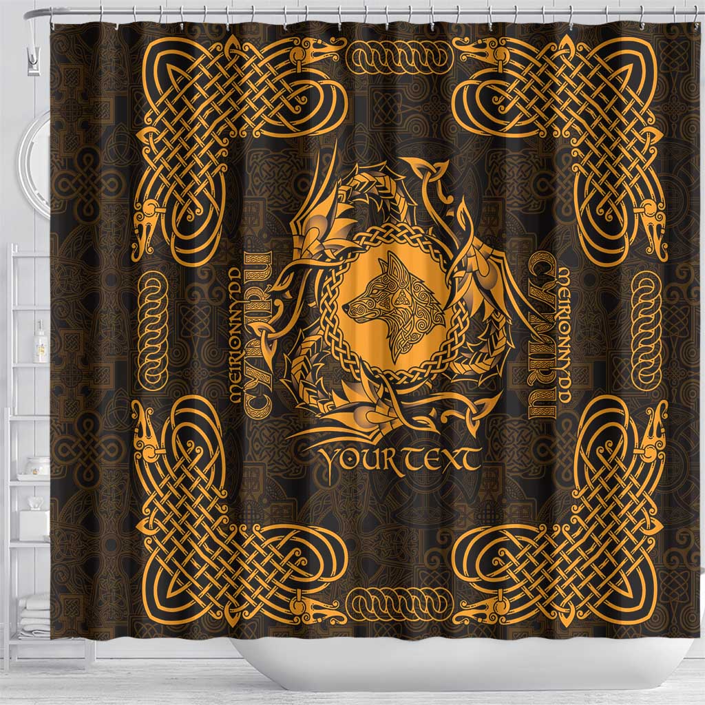 Personalized Merionethshire Meirionnydd Shower Curtain Gold Wolf Celtic-inspired - Wonder Print Shop