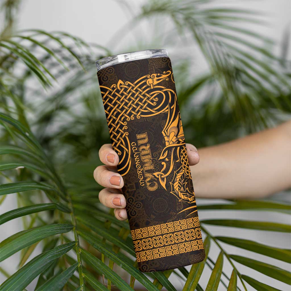 Personalized Merionethshire Meirionnydd Skinny Tumbler Gold Wolf Celtic-inspired - Wonder Print Shop