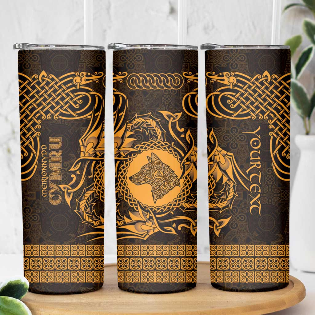 Personalized Merionethshire Meirionnydd Skinny Tumbler Gold Wolf Celtic-inspired - Wonder Print Shop