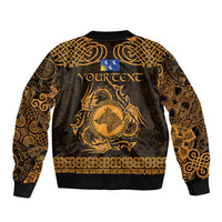 Personalized Merionethshire Meirionnydd Sleeve Zip Bomber Jacket Gold Wolf Celtic-inspired - Wonder Print Shop