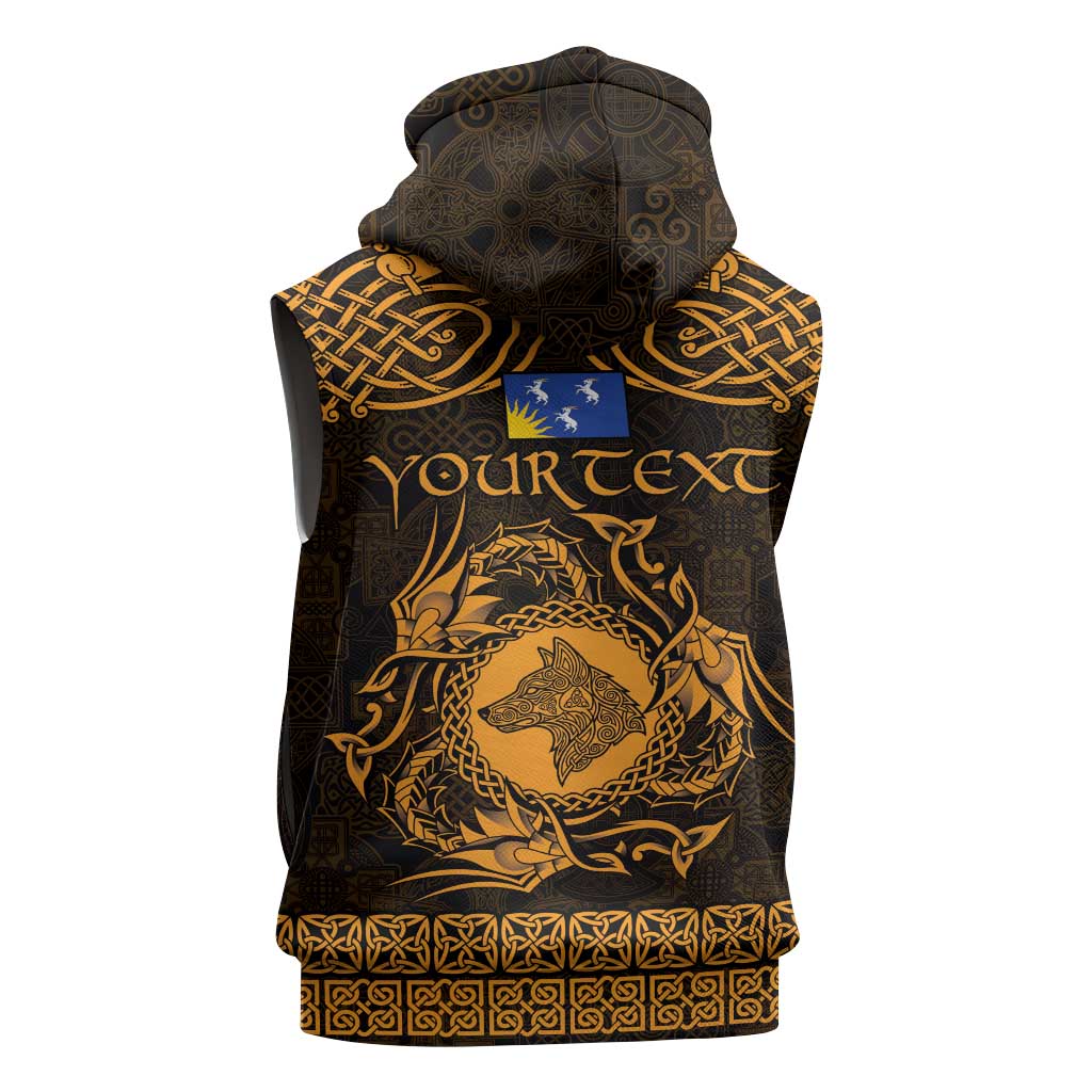 Personalized Merionethshire Meirionnydd Sleeveless Hoodie Gold Wolf Celtic-inspired - Wonder Print Shop