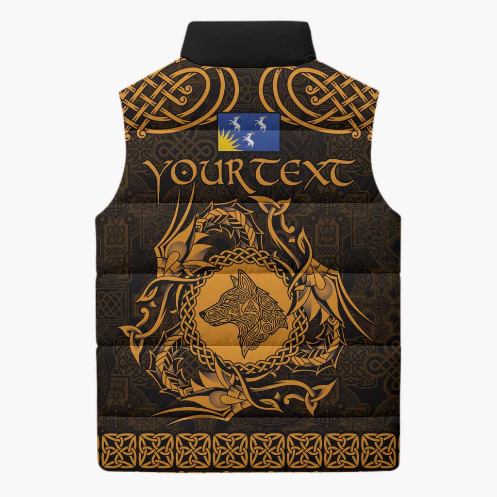 Personalized Merionethshire Meirionnydd Sleeveless Puffer Jacket Gold Wolf Celtic-inspired - Wonder Print Shop