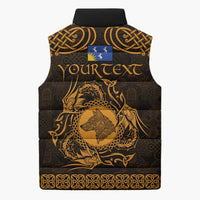 Personalized Merionethshire Meirionnydd Sleeveless Puffer Jacket Gold Wolf Celtic-inspired - Wonder Print Shop