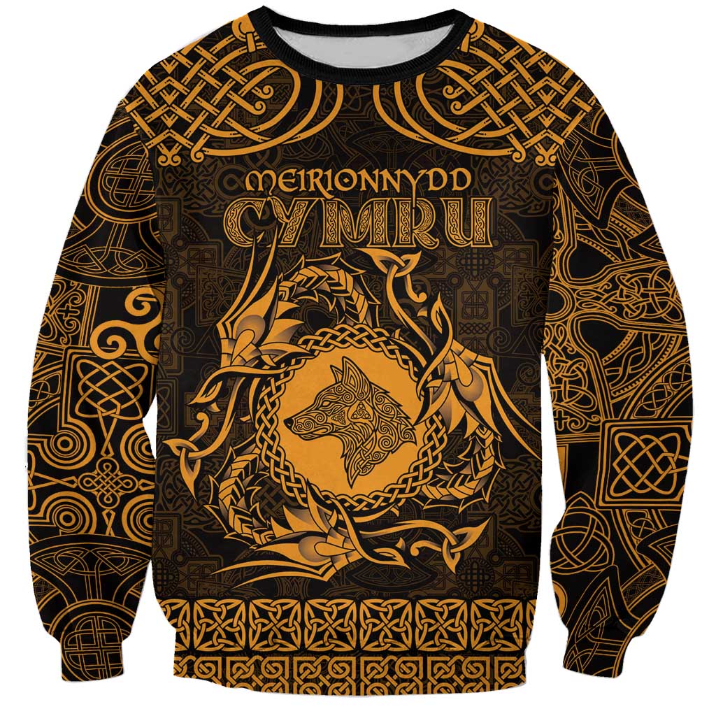 Personalized Merionethshire Meirionnydd Sweatshirt Gold Wolf Celtic-inspired - Wonder Print Shop