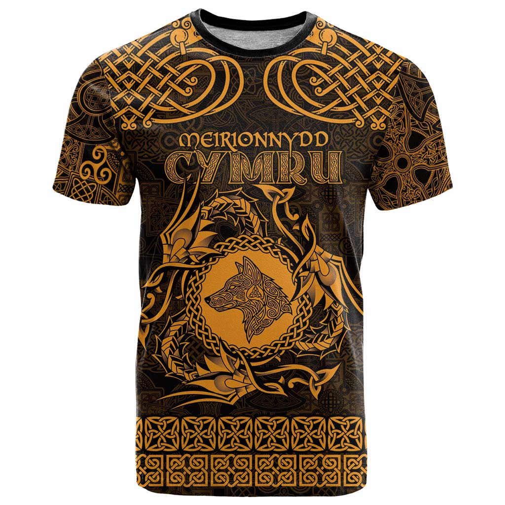 Personalized Merionethshire Meirionnydd T Shirt Gold Wolf Celtic-inspired - Wonder Print Shop