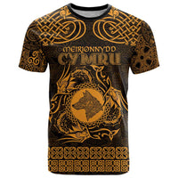 Personalized Merionethshire Meirionnydd T Shirt Gold Wolf Celtic-inspired - Wonder Print Shop