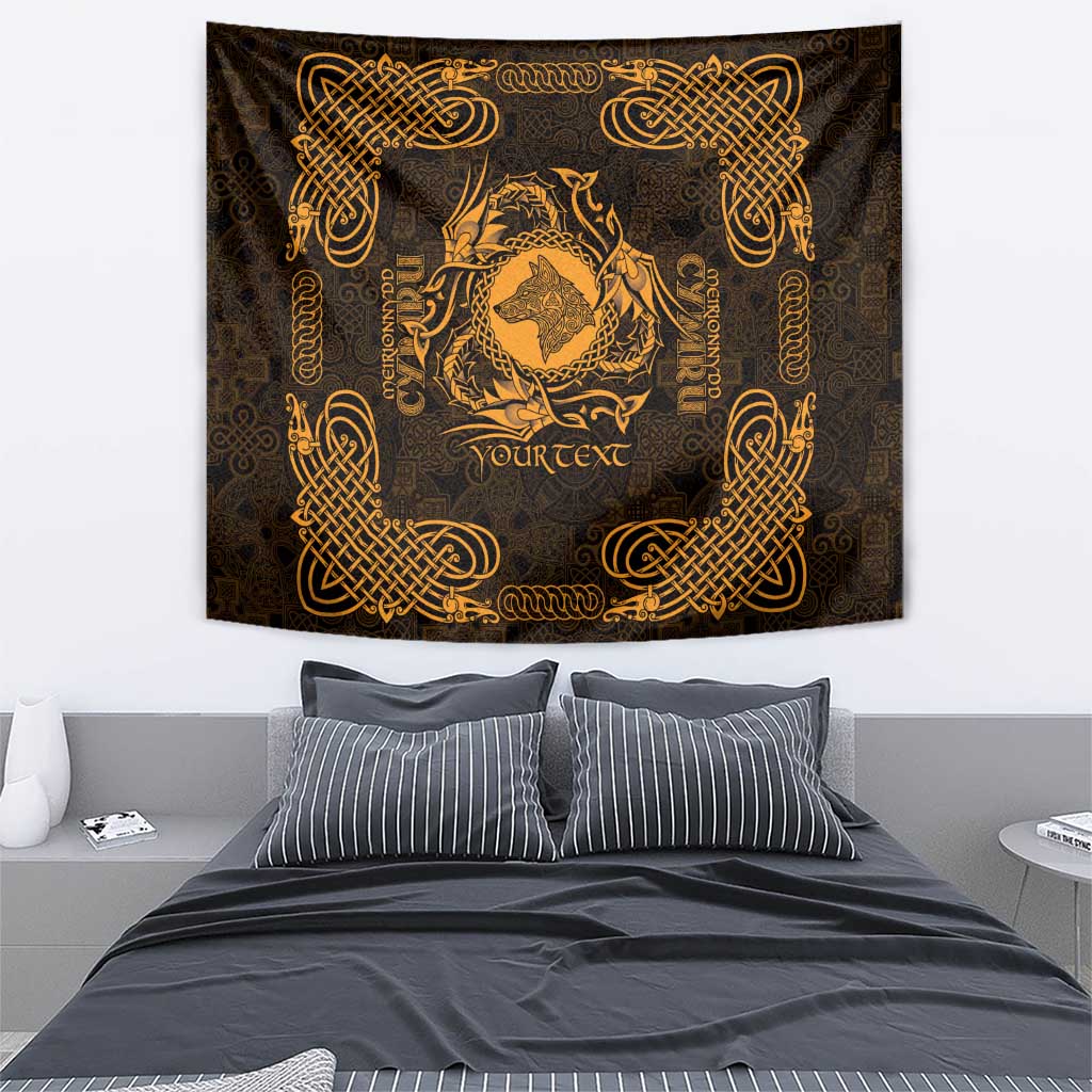 Personalized Merionethshire Meirionnydd Tapestry Gold Wolf Celtic-inspired - Wonder Print Shop