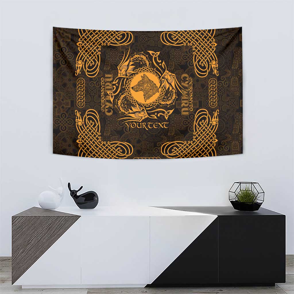 Personalized Merionethshire Meirionnydd Tapestry Gold Wolf Celtic-inspired - Wonder Print Shop