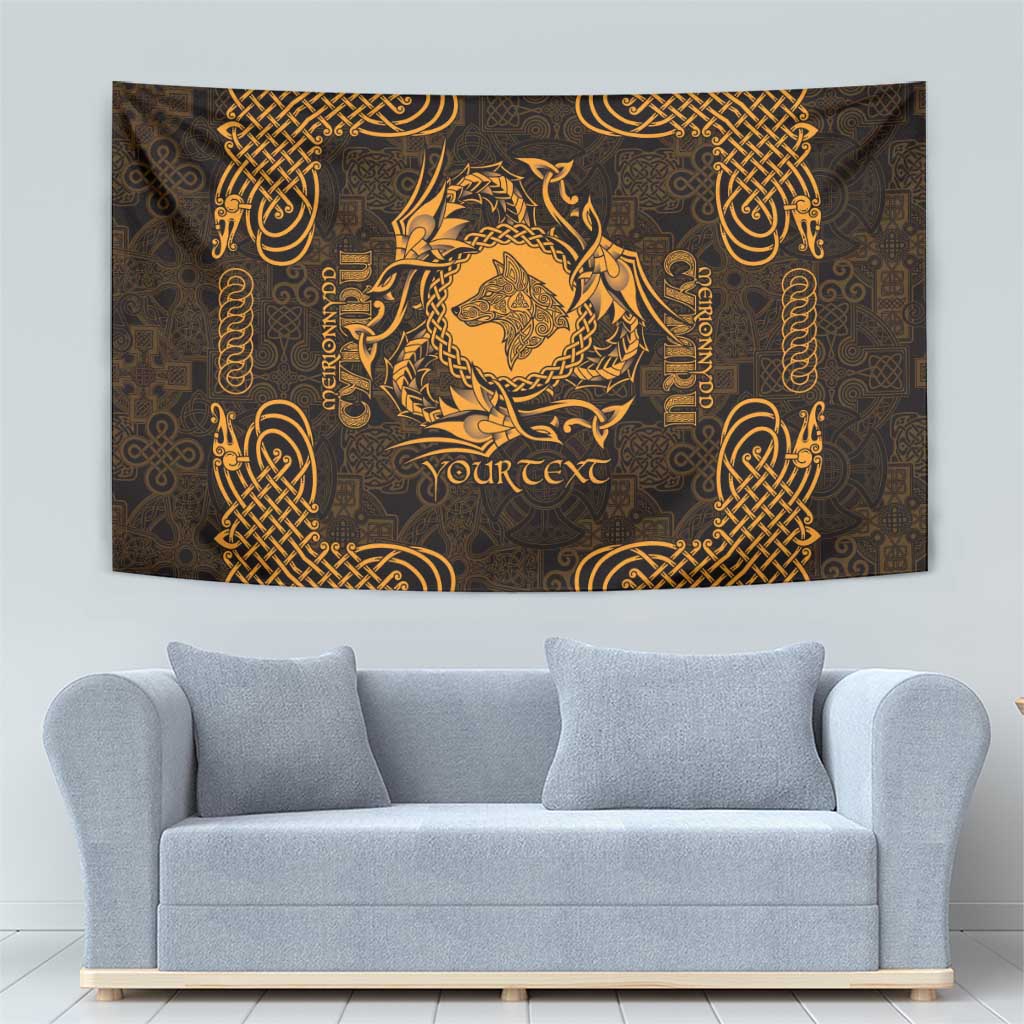 Personalized Merionethshire Meirionnydd Tapestry Gold Wolf Celtic-inspired - Wonder Print Shop