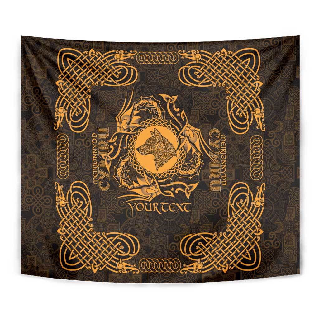 Personalized Merionethshire Meirionnydd Tapestry Gold Wolf Celtic-inspired - Wonder Print Shop