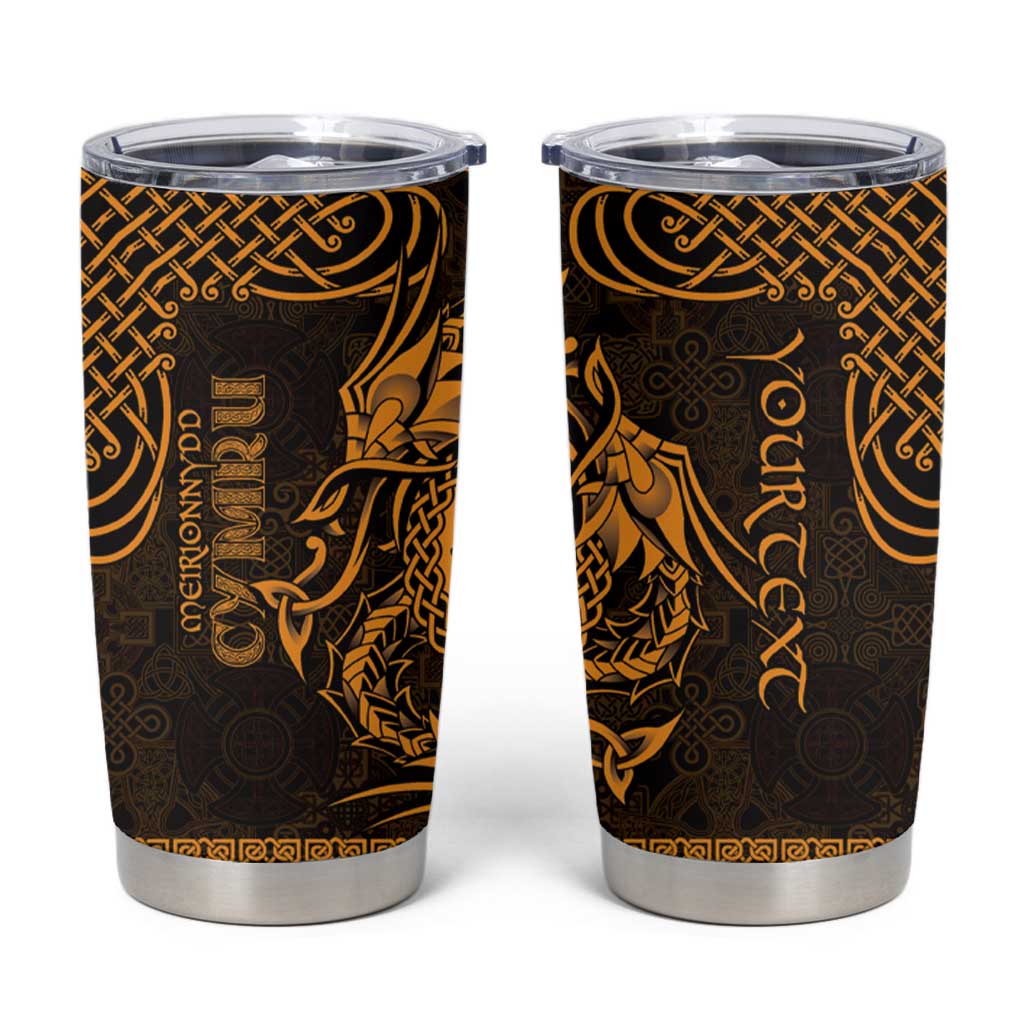 Personalized Merionethshire Meirionnydd Tumbler Cup Gold Wolf Celtic-inspired - Wonder Print Shop