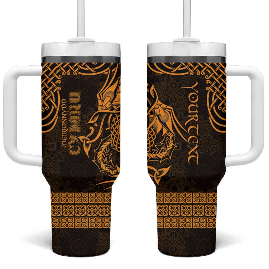 Personalized Merionethshire Meirionnydd Tumbler With Handle Gold Wolf Celtic-inspired - Wonder Print Shop