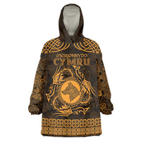 Personalized Merionethshire Meirionnydd Wearable Blanket Hoodie Gold Wolf Celtic-inspired - Wonder Print Shop