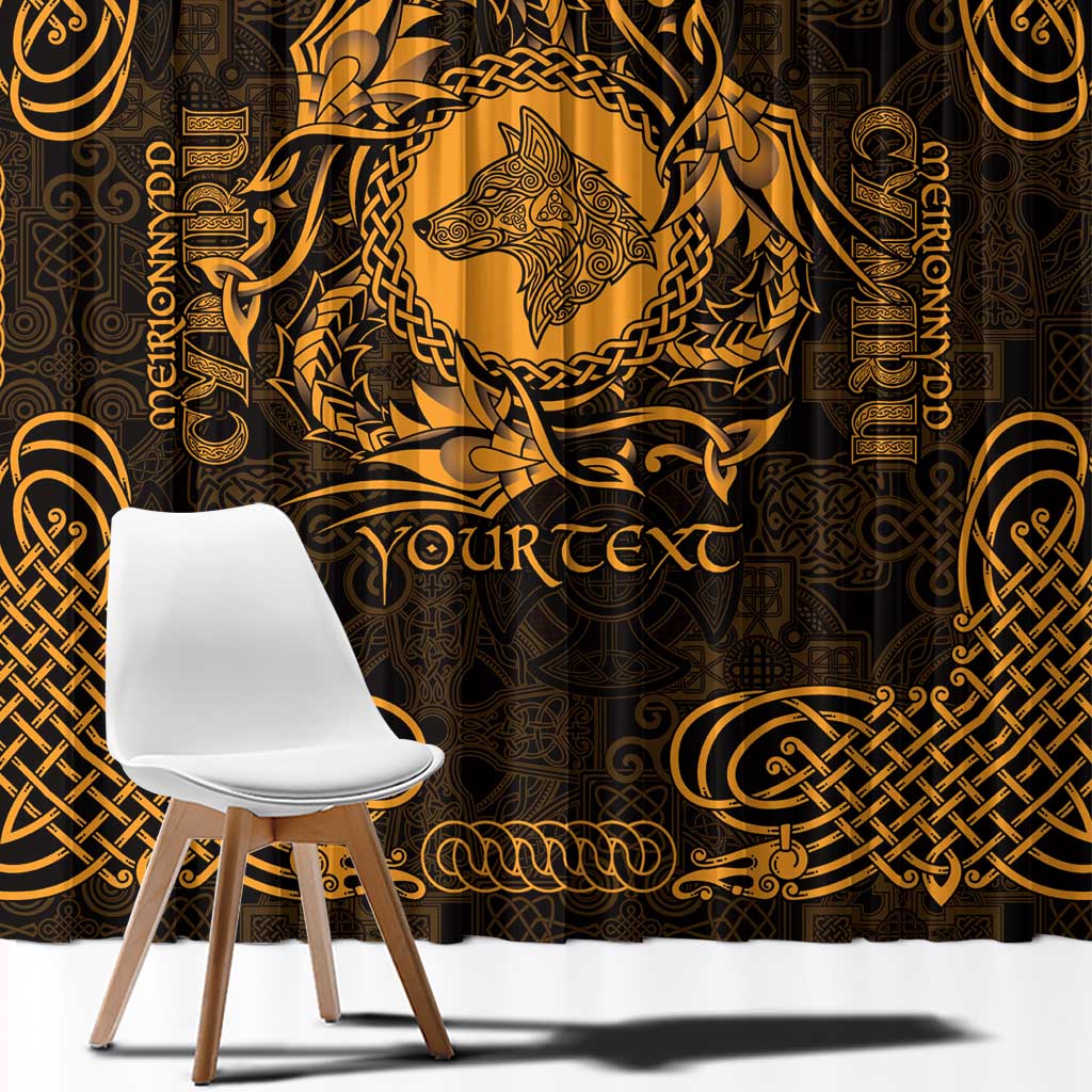 Personalized Merionethshire Meirionnydd Window Curtain Gold Wolf Celtic-inspired - Wonder Print Shop